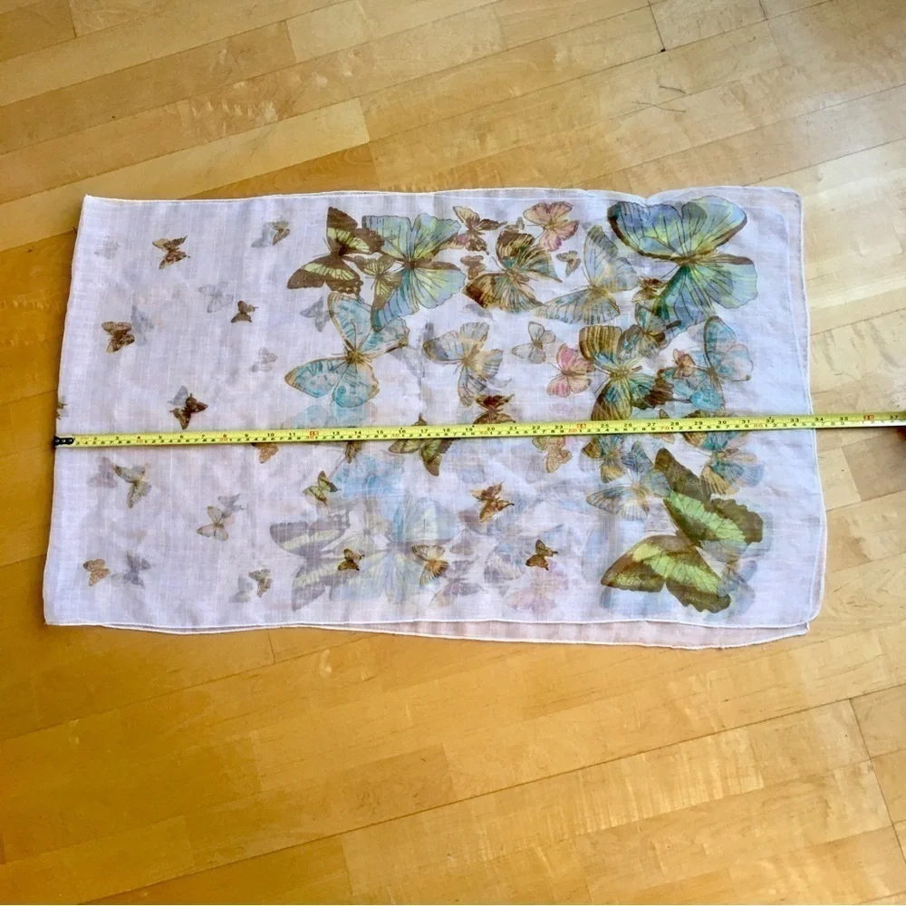 Butterfly Print Sheer, Lightweight Scarf, Ivory, Cream, Ecru, Colorful